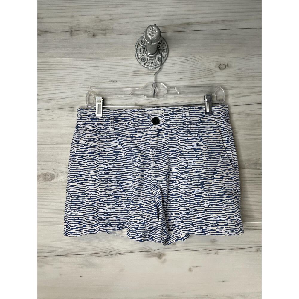Amazon Essentials‎ Womens 8 Blue White Zebra Stripe Cotton Stretch Chino Shorts